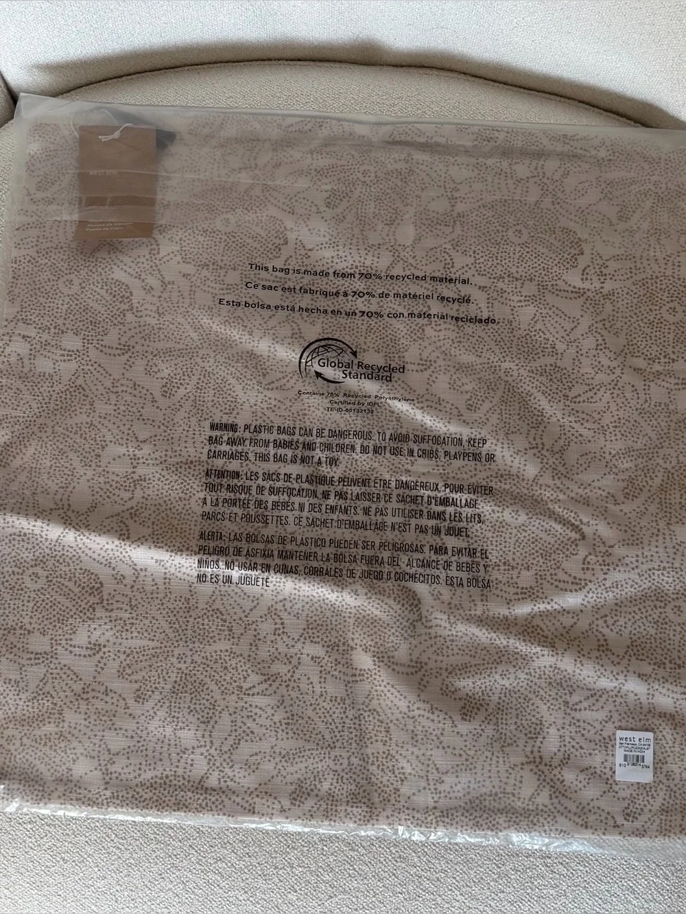 West Elm Dotted Floral Pillow Cover 20x20 Alabaster NWT Cotton Cover Only